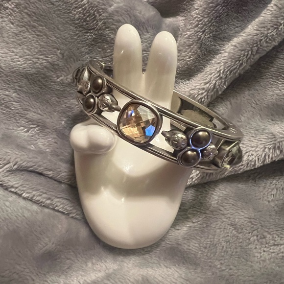 Brighton Jewelry - Brighton Selene Swarovski Silver Tone Cuff Bracelet, Magnetic Closure, good cond